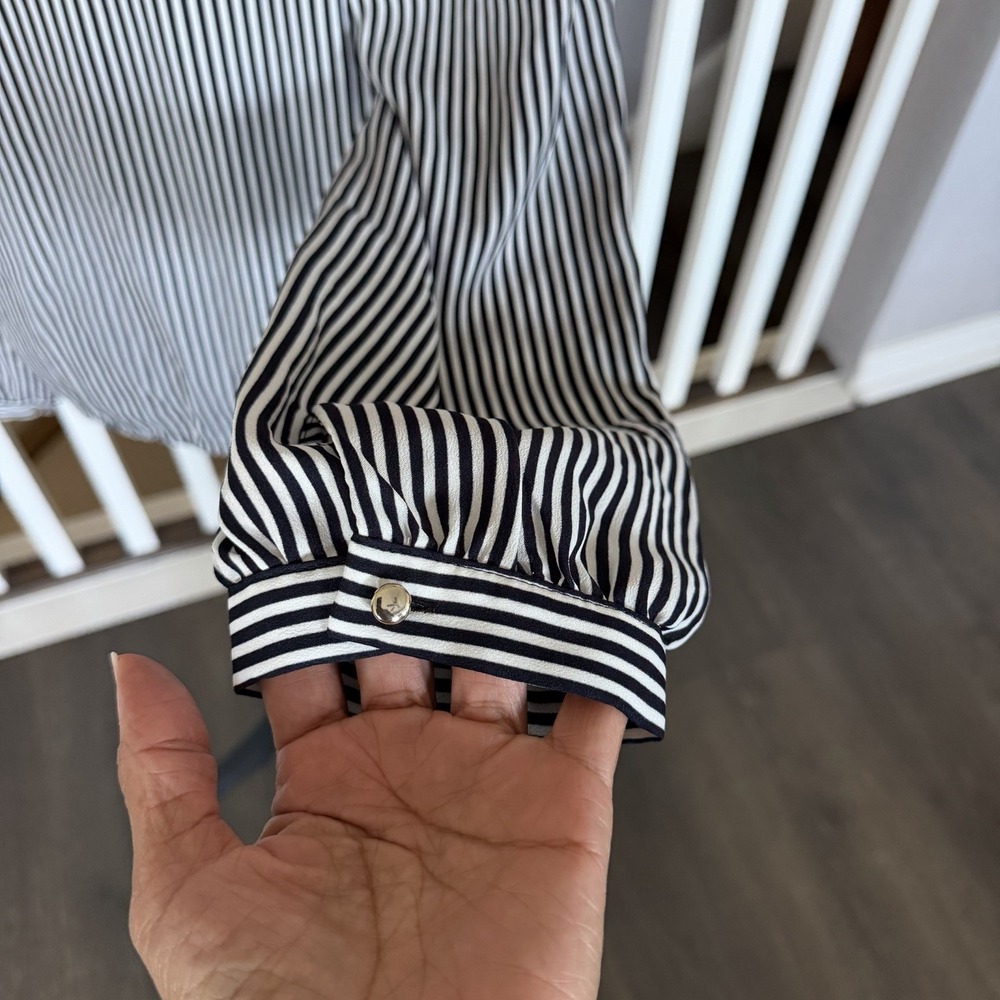 Ann Taylor NWT Striped Long Sleeve Faux Wrap Blouse Top Large Preppy Office - Picture 4 of 11